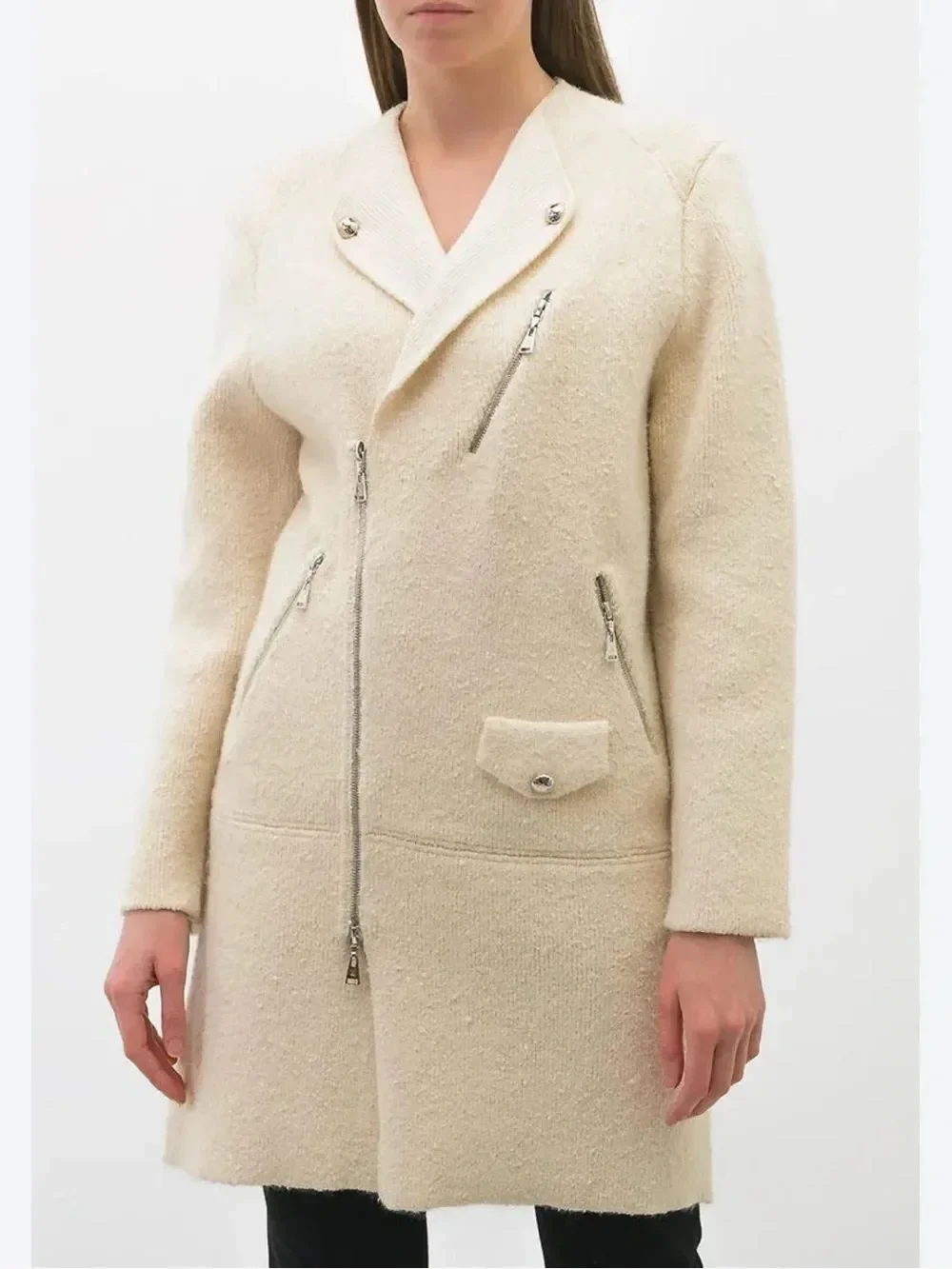 Louis Vuitton Cream Asymmetric Zip Wool blend Trench Coat, L